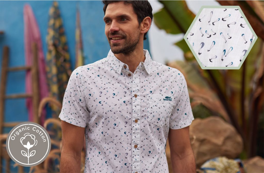 Man in printed organic cotton shirt