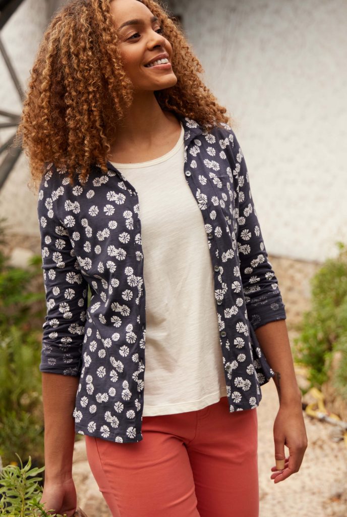 Women in printed shirt